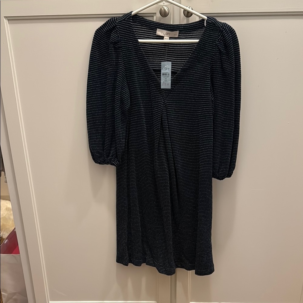 LOFT Navy and White Dotted Mini Dress